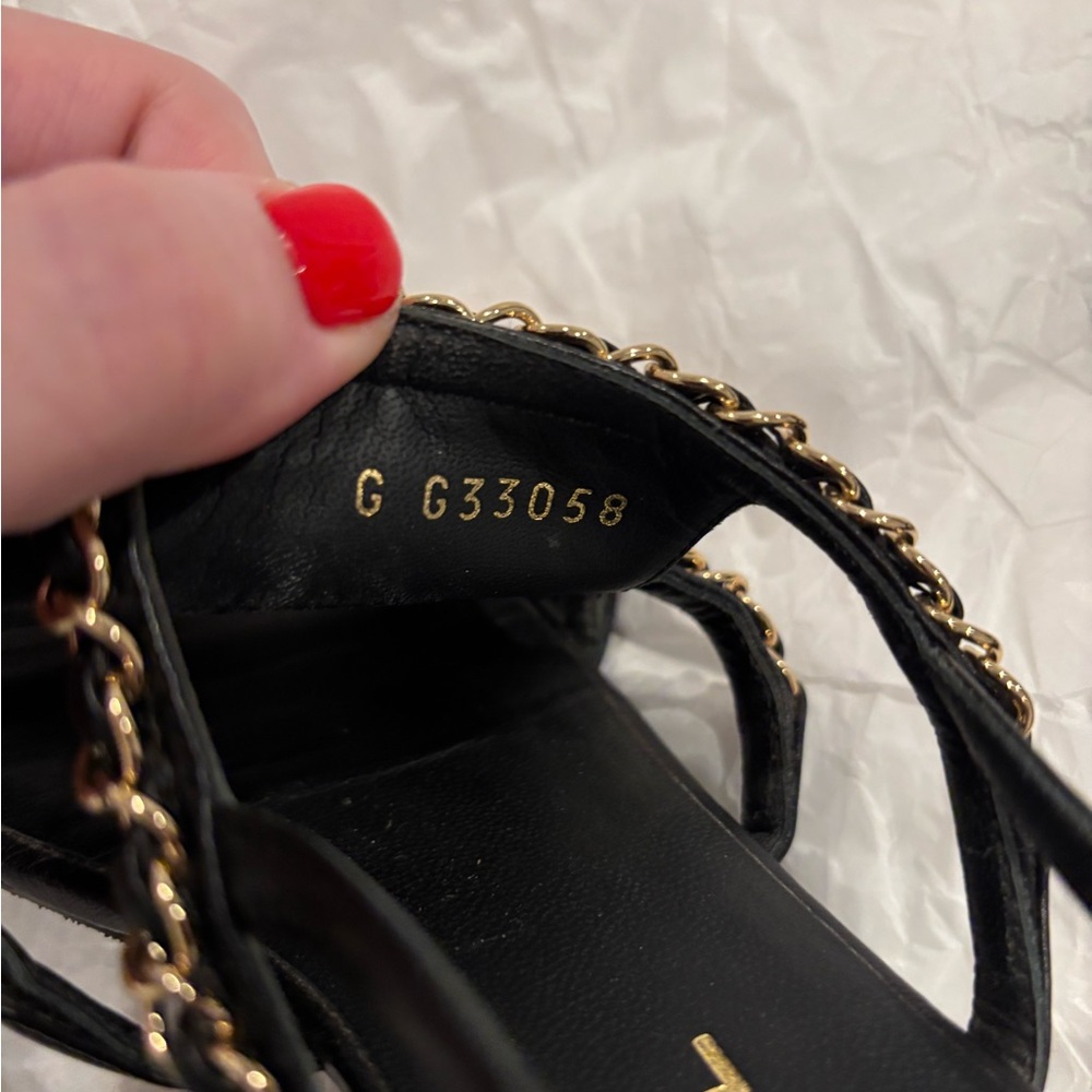 Chanel Black Leather Sandals with Gold Chains-Size 37C - Picture 6 of 12